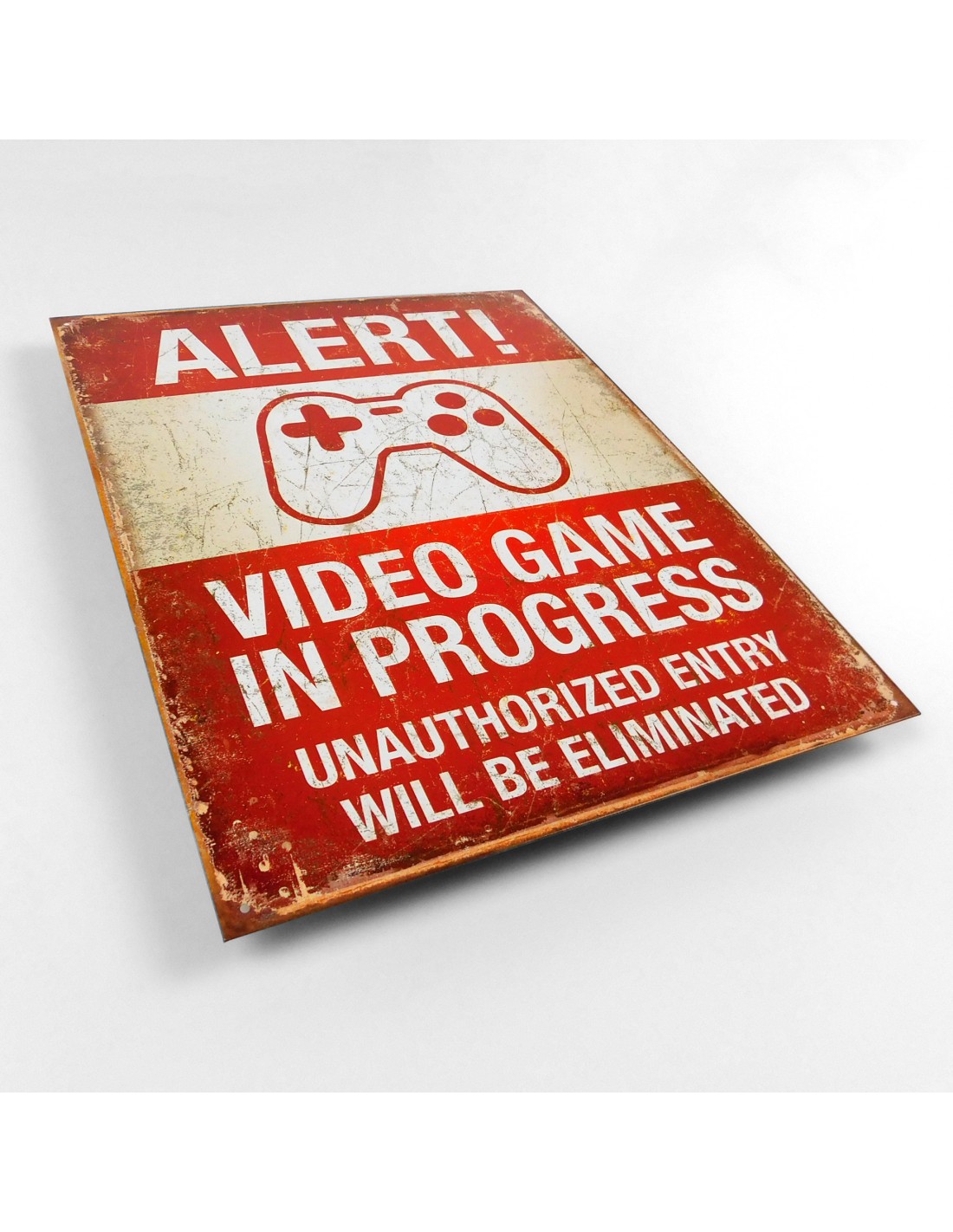 Cartello In Latta Vintage "Alert! Warning! Video Game In Progress" | 20x30 Cm, Decorazione Da Parete Per Sala Giochi, Cameretta, Bar, Regalo Divertente
